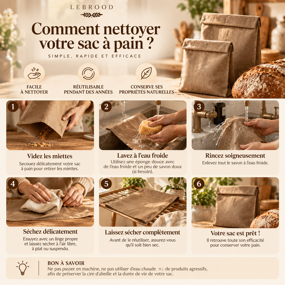 Sac à baguette en cire d'abeille